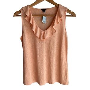 Ann Taylor 100% Linen Sleeveless Top Sz S Petite Peach Flutter Neckline Tank NWT
